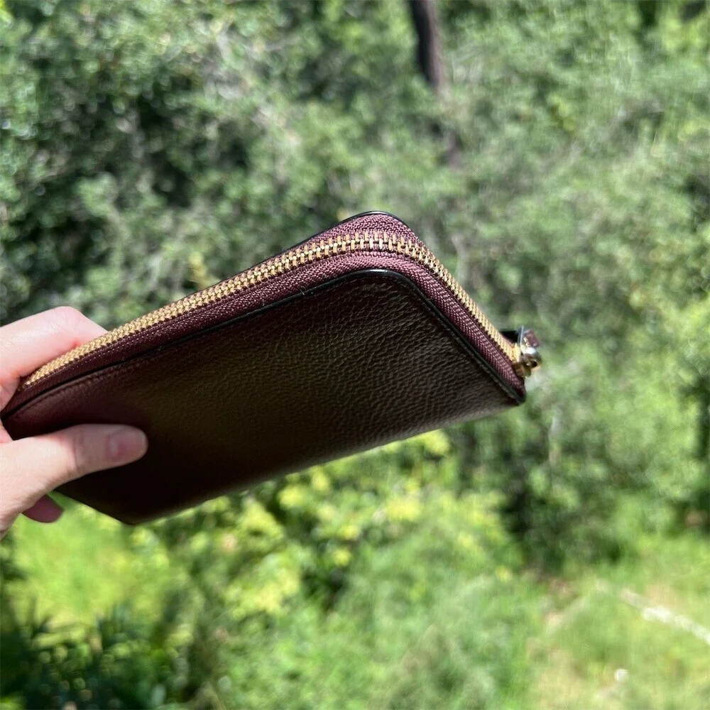 COACH Long Zip-Around Wallet Brown Pebble Leather Gold Hardware AUTHENTIC